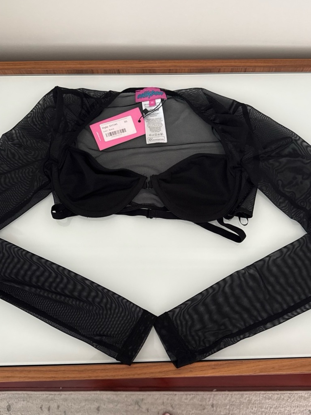 Black Mesh Long Sleeve Bralette Jacket by Edikted